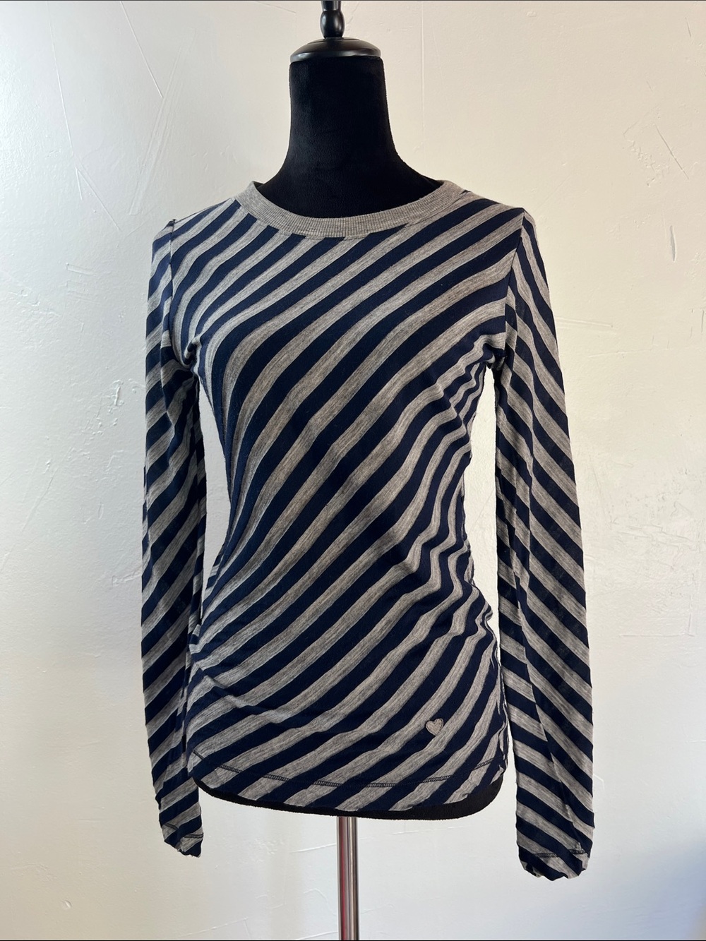 Vintage Moschino Cheap And Chic Striped Long-Sleeve Crewneck Top Navy & Gray